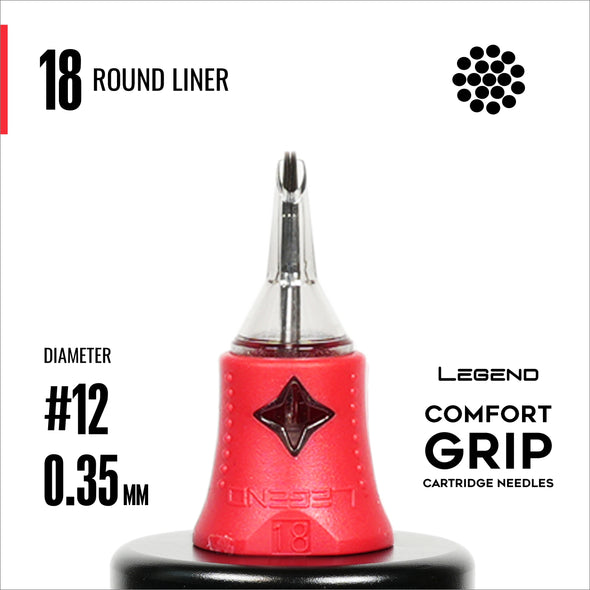Legend Comfort Grip Cartridges - Round Liners - #12 (0.35mm) - 20/Box